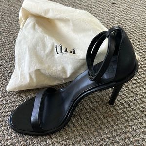 Black leather strappy heels